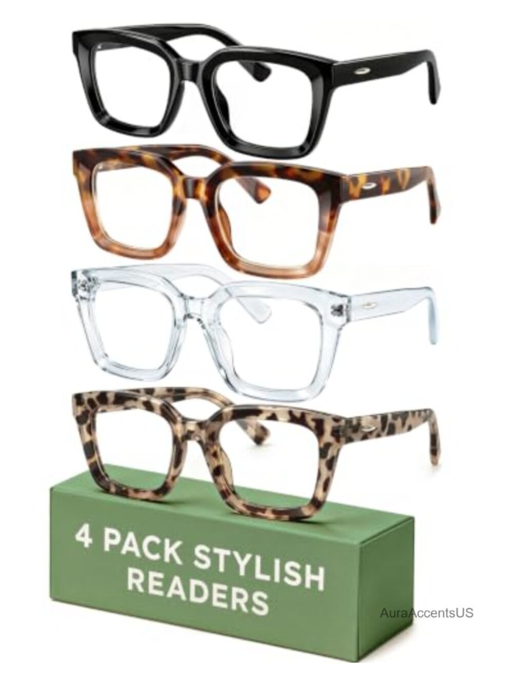 4 Pack Reading Glasses 1.25 Blue Light Filter Spring Hinge Women Readers